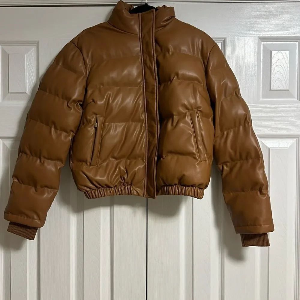GENERATION LOVE Women’s Camel Brown Vegan Puffer Jacket Size M New